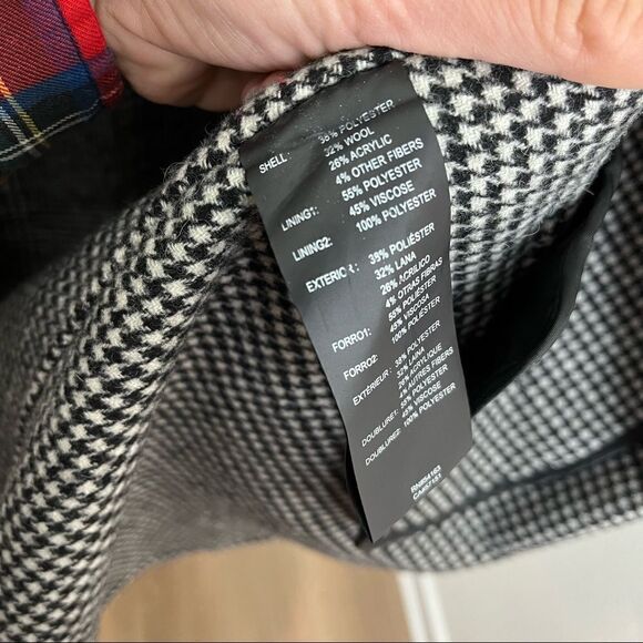Karl Lagerfeld Houndstooth Plaid Wrap Trench Jacket - Picture 9 of 10